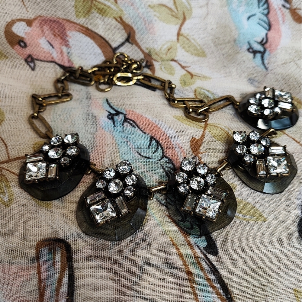 Transparent Acrylic Smoke Clear Rhinestone Oxidized Brass Statement Necklace - Picture 6 of 13